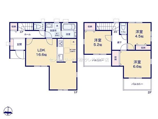 南向き×全居室2面採光の3LDK!家族との時間を育むLDK16.6帖。1階はスムーズな回遊動線で家事も快適に行えます。各居室に収納付き!