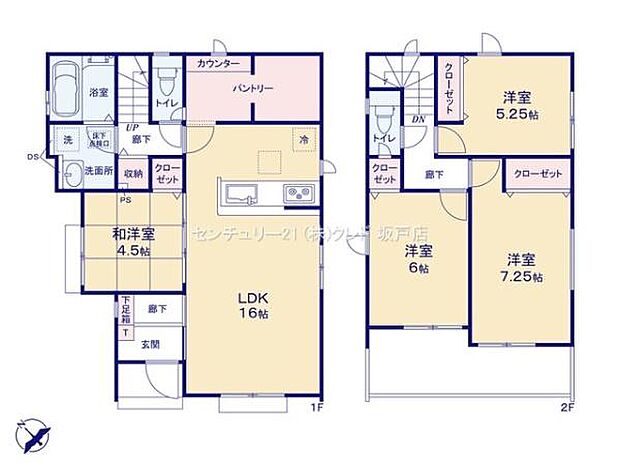 LDK帖には対面式キッチン・リビングスルー階段を採用し、家族との会話も弾む明るい空間に!リビングに隣接した和室は客間や寝室などマルチに活躍します。