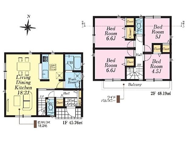 子育て家族にも嬉しいゆとりの4LDK。それぞれのプライベート空間を確保しながら、家族がのびのびと過ごせる間取りです。
