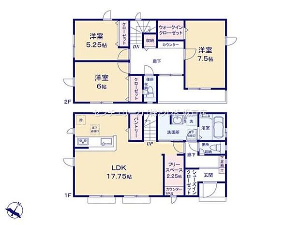 南東向きで明るい3LDK!多様に使えるフリースペースを設けています。パントリーやWIC、SICなど収納豊富なプランです。