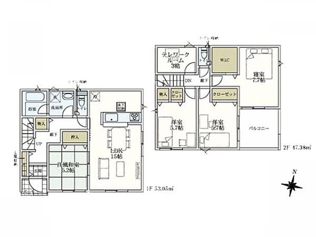 子育て家族にもオススメの4LDK！主寝室7.7帖にはWIC！多様な用途に使用できるテレワークルーム3帖！