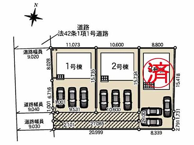 敷地51坪以上のゆとりある全3棟!カースペース3台。JR高崎線「鴻巣」駅よりバス17分、「丸貴」バス停徒歩8分。