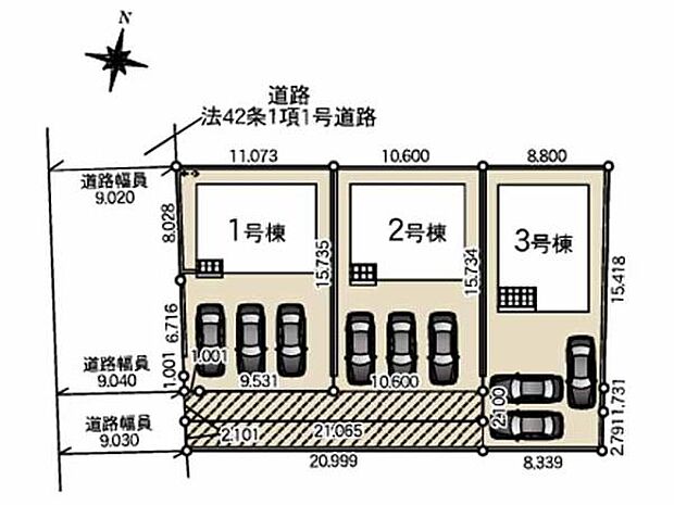 敷地51坪以上のゆとりある全3棟！カースペース3台。JR高崎線「鴻巣」駅よりバス17分、「丸貴」バス停徒歩8分。