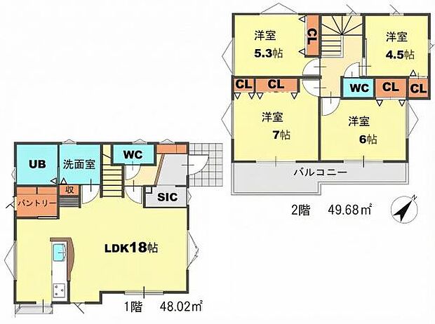 家族が集まるLDKは広々とした18帖。SICやパントリーなど収納充実！2階には洋室が4部屋あり、子供部屋や書斎などライフスタイルに合わせて柔軟に使えます。