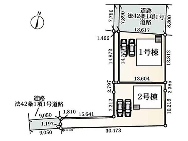 敷地面積58～78坪超のゆとりある全2棟！JR高崎線「鴻巣」駅よりバス17分「丸貴」停徒歩9分。カースペース2台＋南庭。