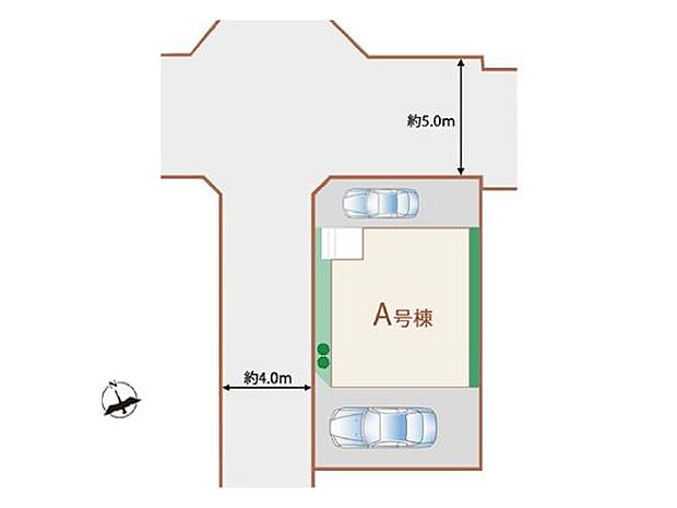 西側4ｍ×北側5ｍの角地で、陽当り通風良好！幼稚園や保育園も近く、お子様の送り迎えもラクラク。駐車場は2台分あり、ご夫婦でお車をお持ちの方も安心。