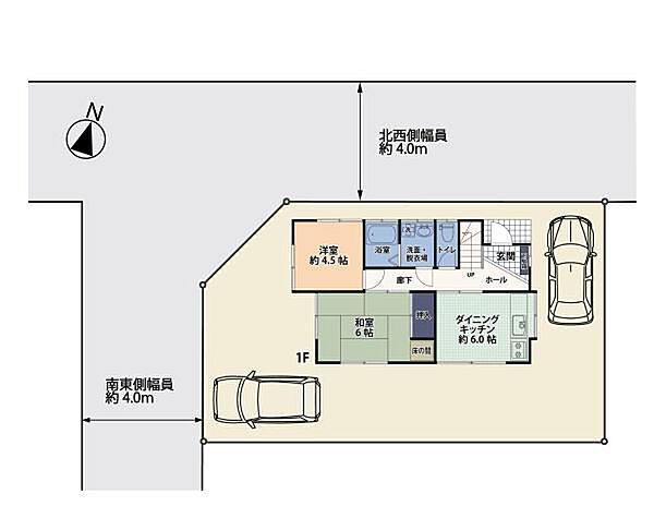 敷地約44坪、開放感のある角地に位置します。お買い物施設や病院などが徒歩圏内に揃った住環境。カースペースは計2台分を確保しました。
