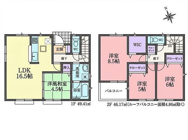全居室南向きの4LDK＋WIC！1階和洋室4.5帖はキッズスペースにもおすすめ。主寝室はゆとりある8.5帖！