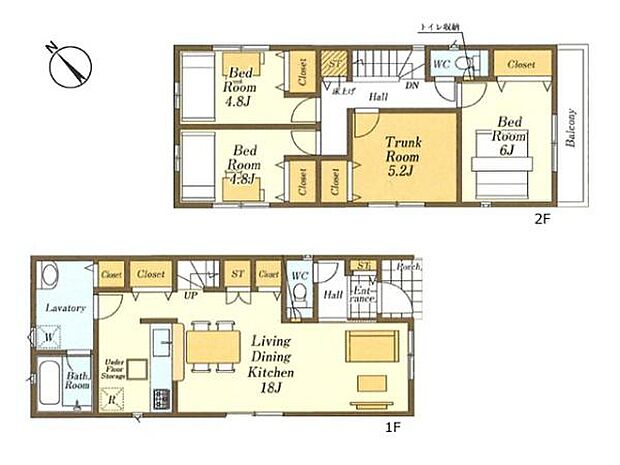 人気のリビング階段と対面式キッチンを組み合わせた、家族の絆が深まるLDK18帖。水回りを1か所にまとめた家事ラク設計です。