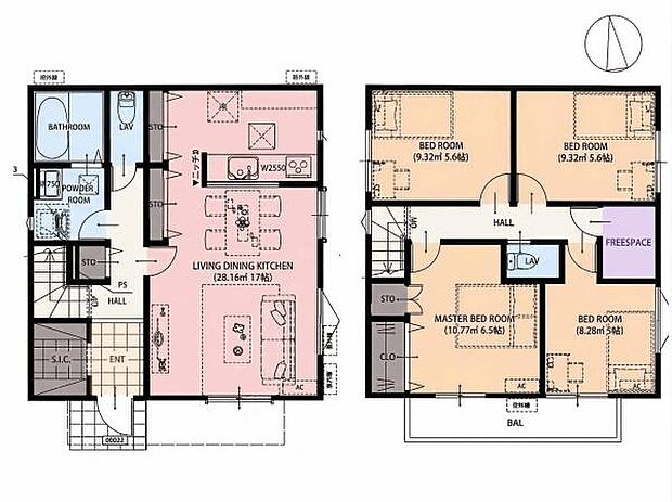 南向きで日当たり良好な4LDK!対面式キッチンを配したLDK17帖。SIC、2階フリースペース付き。