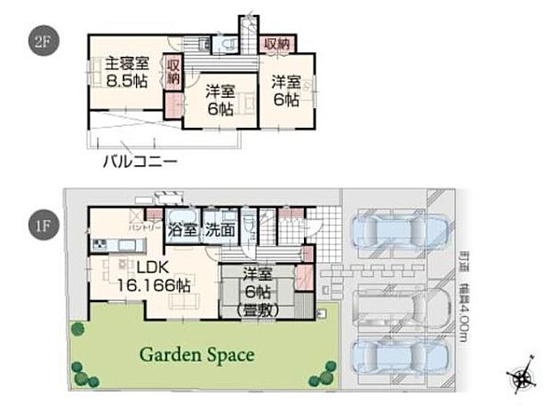 全居室南東向き&6帖以上の4LDK。キッチンから水回りが近く、スムーズな家事動線!各階に洗面台があり、身支度も快適!