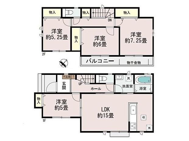 どのお部屋にもあたたかな陽射しが差し込む、全居室南東向き4LDK。水回りを1か所にまとめた家事ラク設計!