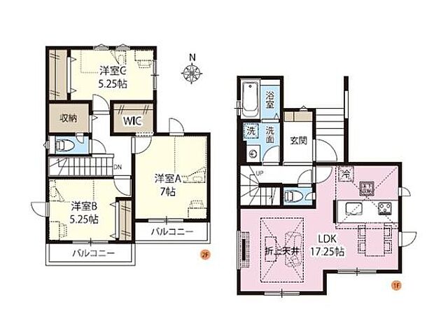 南向きで陽当り良好な3LDK。LDK17.25帖は折上天井・3面採光で開放的、家族団らんにもピッタリな空間です。