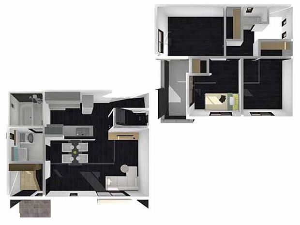 【3Dパース】収納スペース確保、各部屋にゆとりがあり家具の配置もしやすい設計。階段部分は吹抜けで開放的！ご家族を身近に感じられますね。