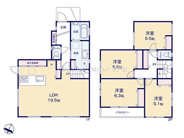 広々とした19.5帖のリビングを配した4LDK。家族共有のスペースはゆとりある動線を確保。永住低としてもおすすめの充実設備・仕様です。