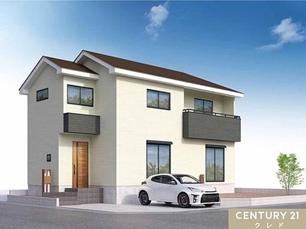閑静な住宅街エリアの敷地42坪超に佇む4LDKの新邸、ただいま木工事の最中でシートに包まれた状態です。