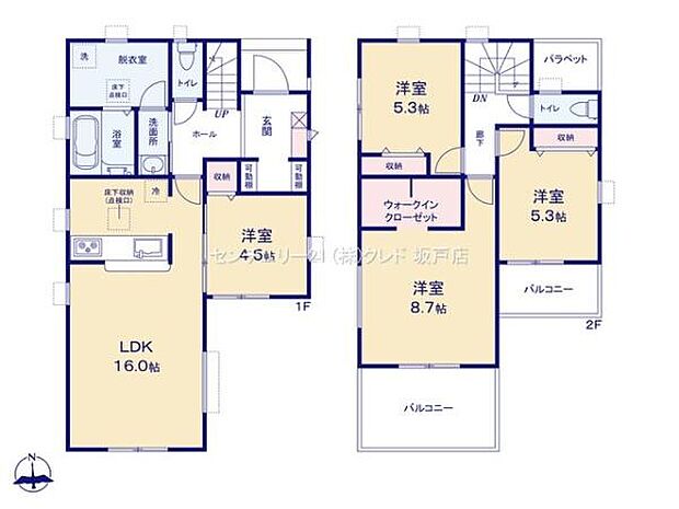 洗面所と脱衣室が別室になっており、入浴中でも洗面台を自由に使えます。家族の多いご家族や、将来的に2世帯での生活をお考えの方にもおすすめです。