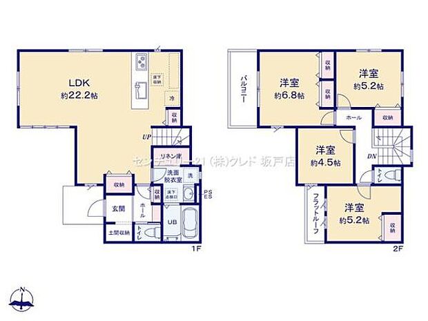 3面採光で陽当り良好!開放的なLDK22.2帖!2階には洋室が4部屋あり、兄弟それぞれの個室や、在宅ワーク・趣味部屋としても活用できます!
