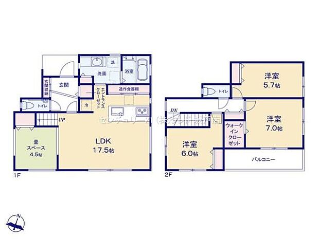開放感あふれる折上げ天井を採用した17.5帖の広々LDK。隣接する4.5帖の小上がり和室は、お子様のお昼寝や家事スペースに大活躍。