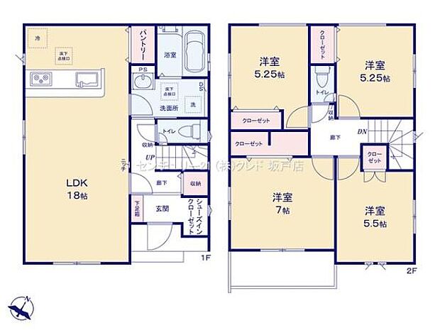 南東向きで明るい4LDK!広く設けた洗面室でお子様のお着替えも快適!パントリー、玄関ホール収納、SCなど収納豊富!