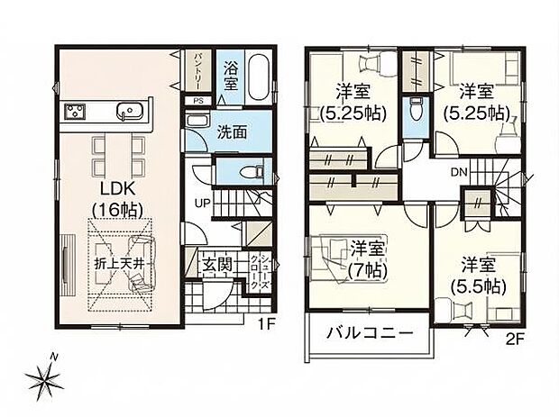 南東向きで明るい4LDK！広く設けた洗面室でお子様のお着替えも快適！パントリー、玄関ホール収納、SCなど収納豊富！