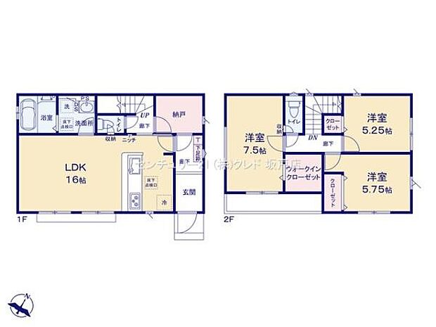 南東向きで明るい3SLDK+WIC。折上天井を採用した開放的なLDK16帖!収納やテレワークルームなど多目的に使えるサービスルーム2帖。
