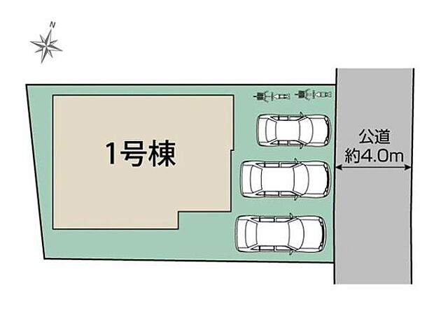 43坪超のゆとりある敷地。カースペースには並列3台が駐車可能。夫婦2台+来客用など、多人数で過ごす世帯にも対応します。