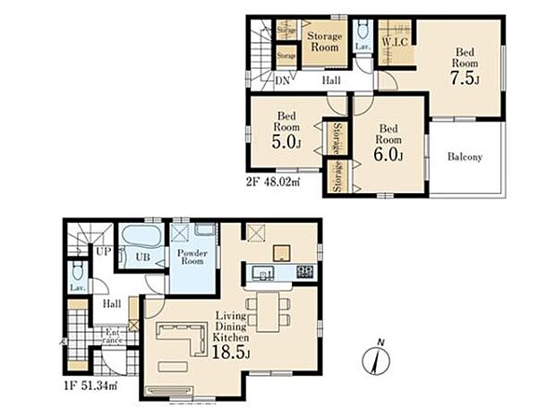 南向きのLDKは広々18.5帖。対面式キッチンを配し、家族との会話も弾む明るい空間です。WIC・SIC・ストレージルームなど収納も豊富。