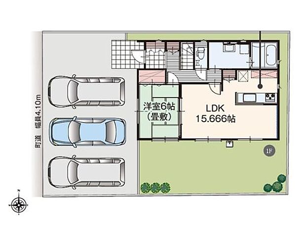 敷地はゆとりある50坪。来客時はもちろん、将来お子様が免許取得時に便利な、並列3台駐車可能なカースペース付き。