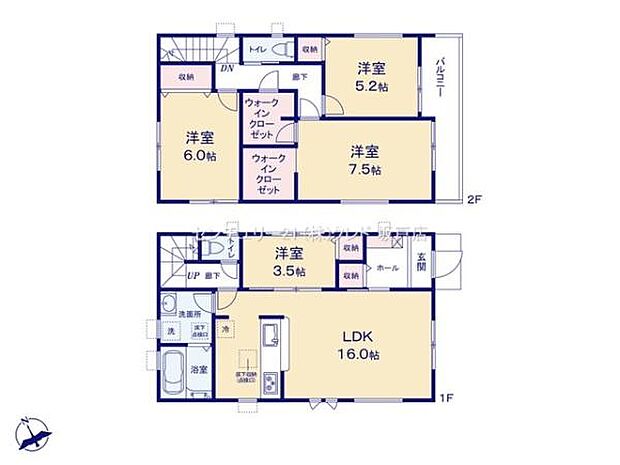 16帖LDK+3.5帖の洋室で重度の高い空間造りが可能。2つのWICを配した4LDKは家事、生活動線を確保しやすくこれから学校に通うお子様の居るファミリー層におすすめです。