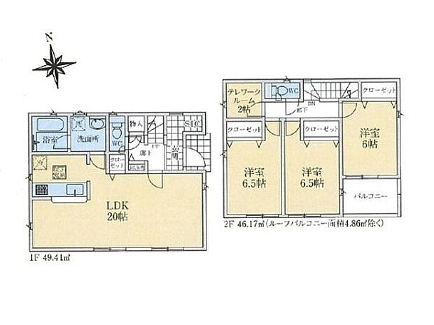 20帖のLDKにSIC+テレワークルームを配した3LDK。ゆとりある室内は全室6帖以上。子育て家族や在宅でお仕事されているご家族にもおすすめです。