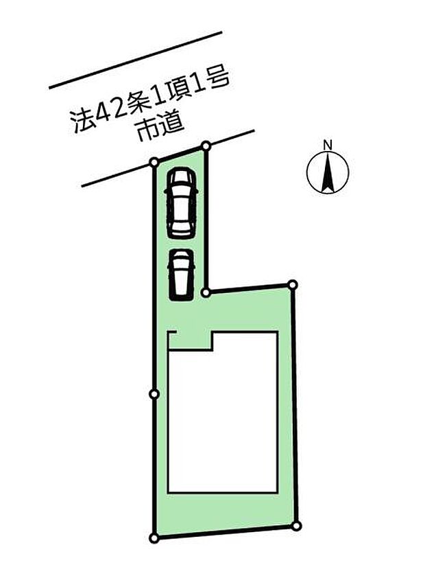 道路から奥まった旗竿地で、プライバシーに配慮された住環境。カースペースは2台分を確保(車種による)しており、ご夫婦でお車をお持ちの方や来客時にも便利です。