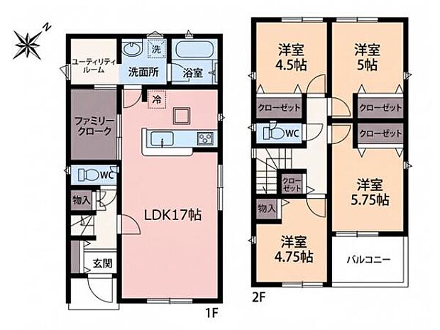 家族の暮らしに寄り添う4LDK。1階ファミリークロークで衣類・季節家具もスッキリ片付きます。