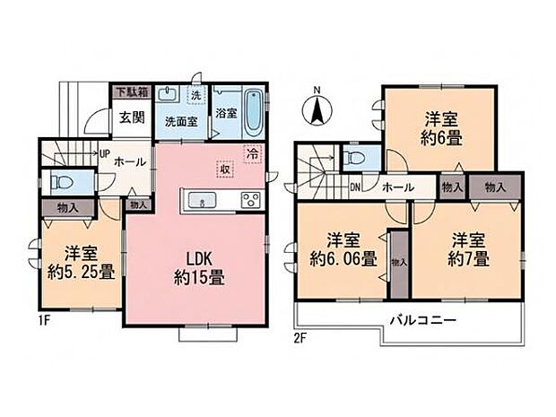 2階の2部屋に面した南向きバルコニー。陽当り良好で、開放感あふれる心地よい空間です。