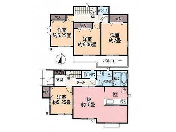 LDK15帖のゆとりある空間に、家族との会話が弾む対面式キッチンを採用。料理をしながらリビングを見渡せる快適な住まいです。
