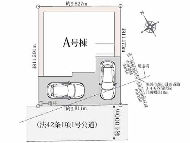 敷地約33坪の整形地。西武新宿線「南大塚」駅まで徒歩19分。東武東上線「川越」駅までバス17分・「月山」停徒歩6分。カースペース2台。