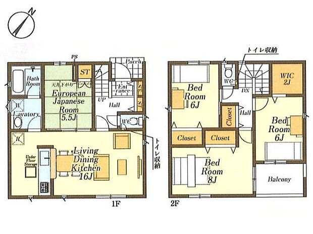 LDK+和室は計21帖超の空間としても利用可能。2世帯での生活を見据えた家族にも適した間取りです。