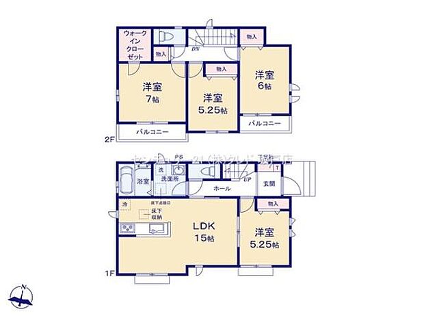 LDKは隣接する洋室5.25帖とあわせて、20.25帖の広々とした空間に。家族でゆったり過ごすのはもちろん、お子様の遊び場や来客時のスペースとしても使いやすい間取りです。