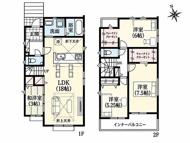 子育て家族にもオススメの4LDK。LDKに隣接した3帖の和室は、家族のくつろぎスペースにもぴったり。WICを2か所に備え、収納も充実した住まいです。