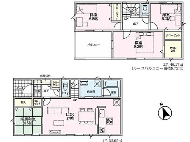 対面式キッチン&リビング階段採用!家族とのふれあいが増える設計。家事効率の良い水回り集約!洗面室も広く、身支度が快適!主寝室8.2帖にWIC付き。
