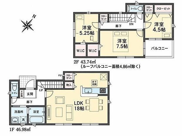 北・西2方向道路の角地で開放感あり。2部屋にWICの付いた3LDKはLDK18帖の広いリビング。耐震等級3+制震装置付き。