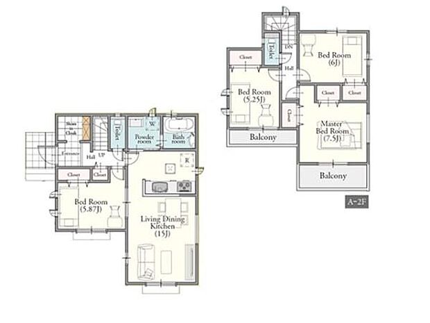 家族団らんの中心になるLDK15帖×居室4部屋の間取り構成。SICはベビーカーや、外遊び用品、アウトドア用品を玄関で収納できます。