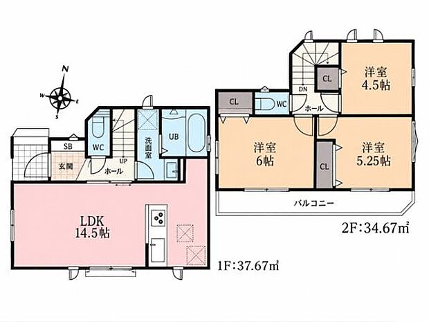 南向きで陽当り良好な3LDK。開放感あるLDK14.5帖。全居室に収納を備え、家族それぞれのプライベート空間もしっかり確保。