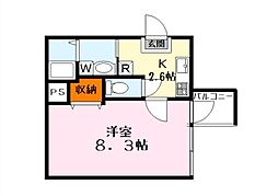 ビエノス京都花園 2階1Kの間取り