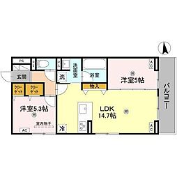 D-ROOM東矢倉 3階2LDKの間取り