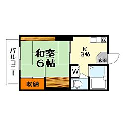 サンハイツセタ 2階1Kの間取り