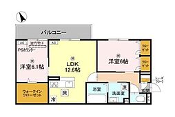 草津市野村5丁目アパート 2LDKの間取図画像