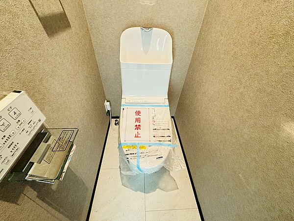 清潔感のあるタンクレス風トイレの様子です