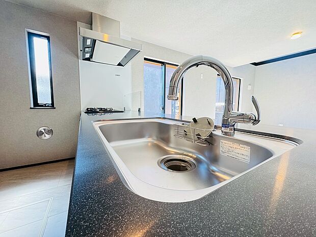 キッチンで場所を取らない、一体型浄水器を完備使い勝手の良いシングルレバー水栓