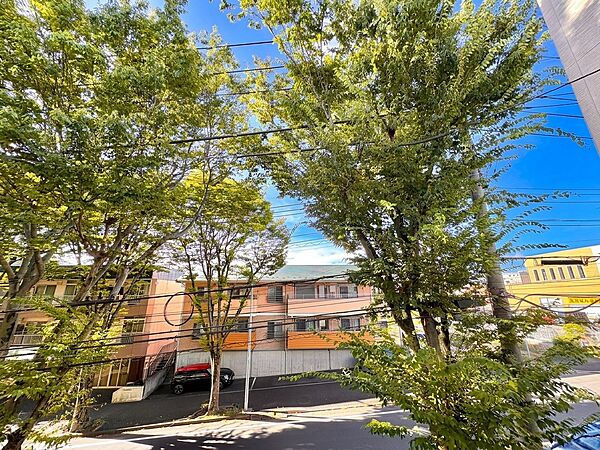 緑が映える住宅街の外観と敷地内の様子